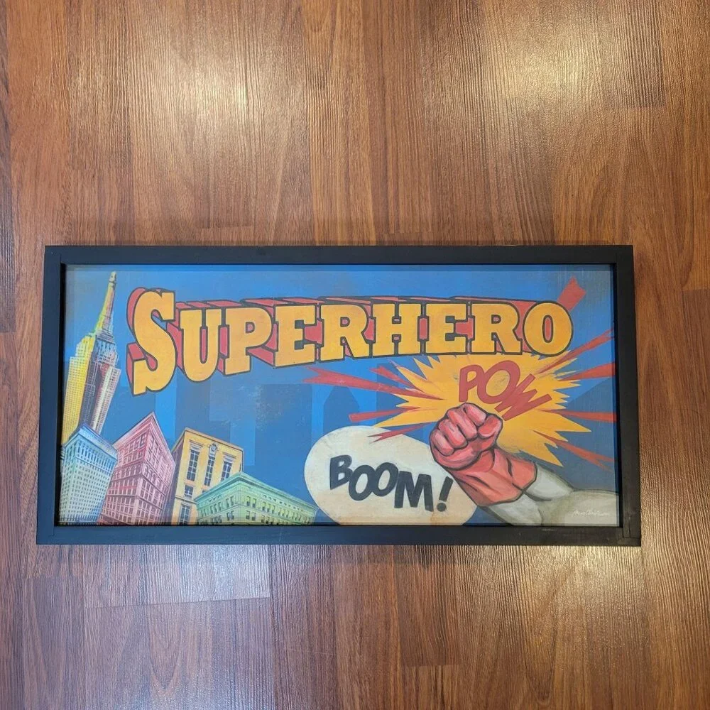 Superhero Comic Style Wall Art Print Framed With Bold Colors & Action Words BOOM